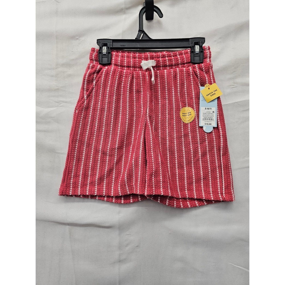 Cat & Jack Boys Striped Knit Shorts Red Cotton Blend Casual Size Small 6/7
